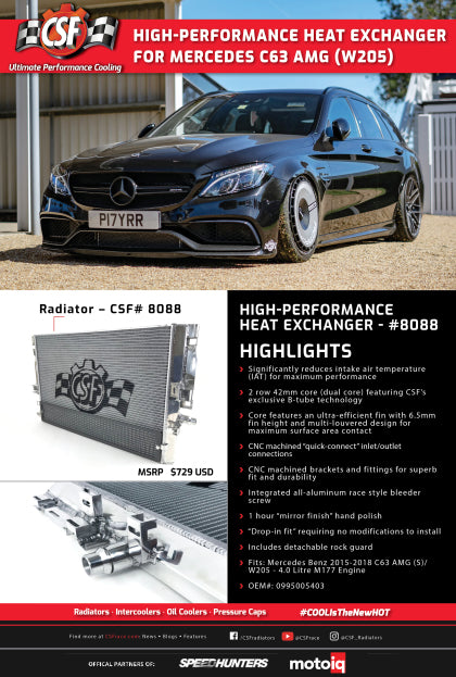 CS Motoring - CSF 2015+ Mercedes Benz C63 AMG (W205) Front Mount Heat Exchanger w/Rock Guard for aftermarket cooling racing