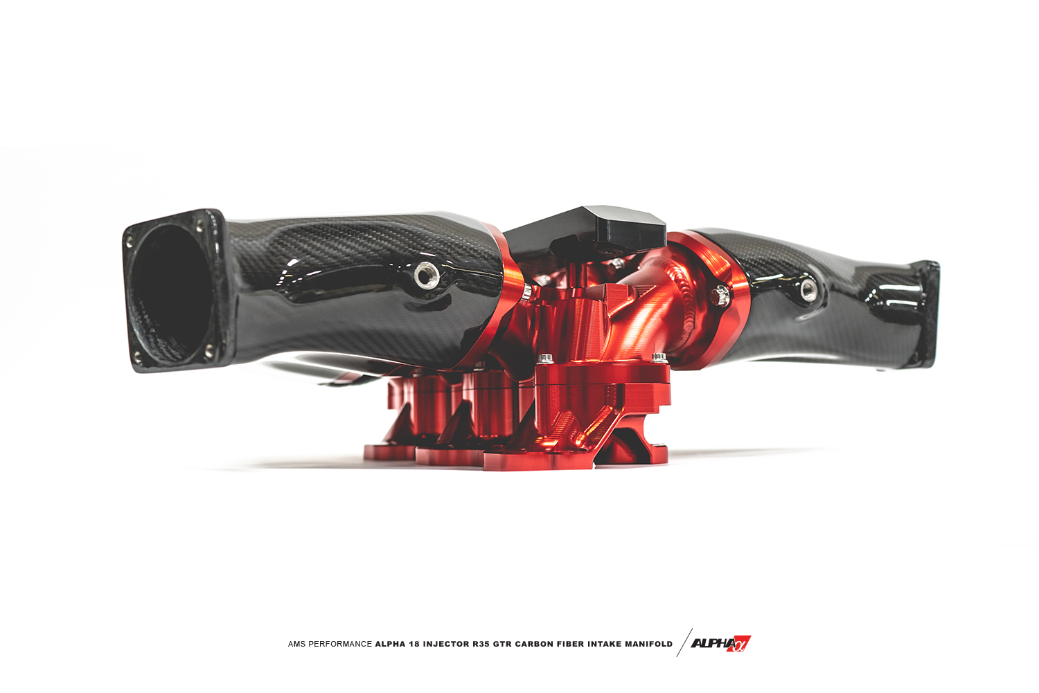 AMS PERFORMANCE 18 INJECTOR R35 GT-R CARBON FIBER INTAKE MANIFOLD red