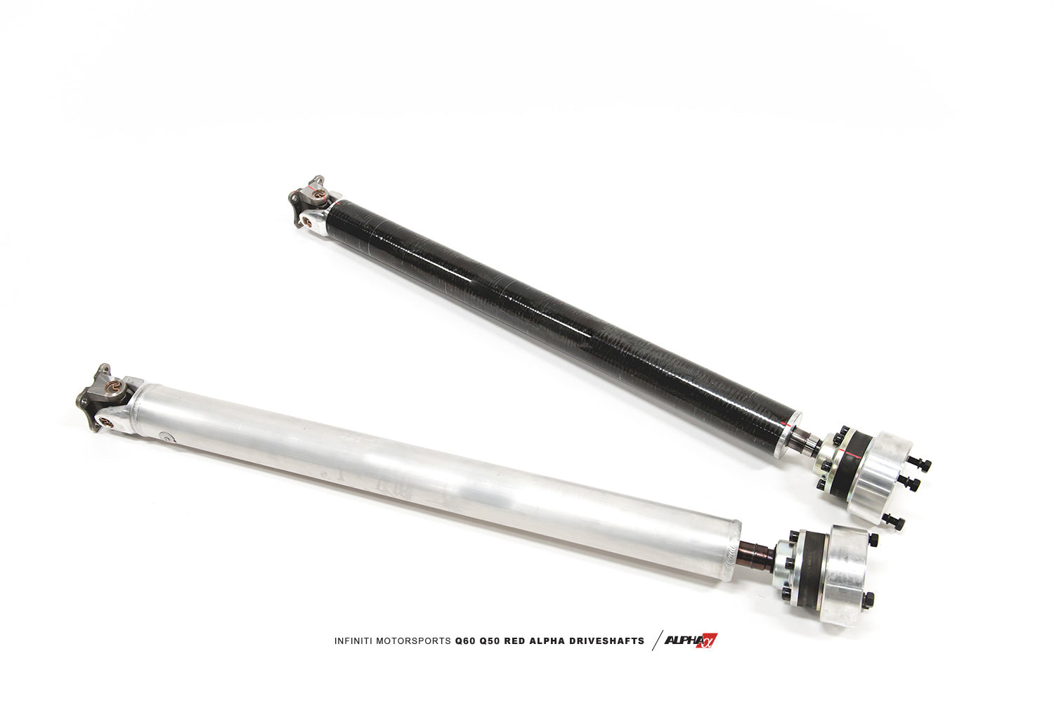 CS Motoring - AMS PERFORMANCE INFINITI Q60+Q50 RED ALPHA CARBON FIBER & ALUMINUM AWD DRIVESHAFTS BY DRIVESHAFT SHOP for aftermarket turbocharged boosted VR30 engines for drag racing