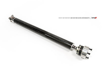 CS Motoring - AMS PERFORMANCE INFINITI Q60+Q50 RED ALPHA CARBON FIBER & ALUMINUM AWD DRIVESHAFTS BY DRIVESHAFT SHOP for aftermarket turbocharged boosted VR30 engines for drag racing