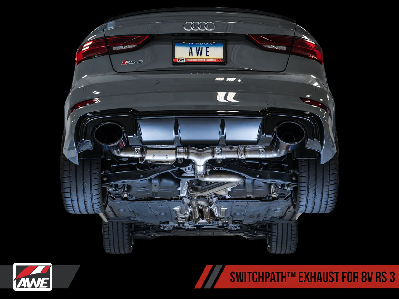 CS Motoring - AWE Tuning 17-20 Audi RS3 8V SwitchPath Exhaust w/Diamond Black RS-Style Tips aggressive tone and aftermarket turbo sound racing