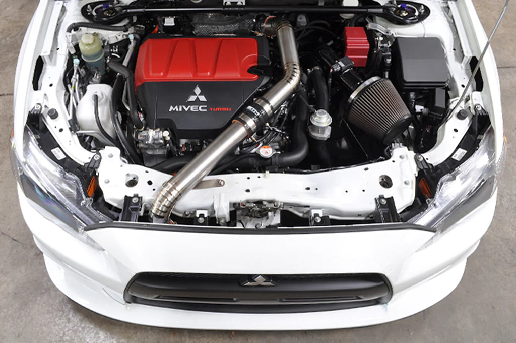 STM Mitsubishi Evo X 4B11 Titanium Upper Intercooler Pipe Kit for aftermarket flow air intake burnt