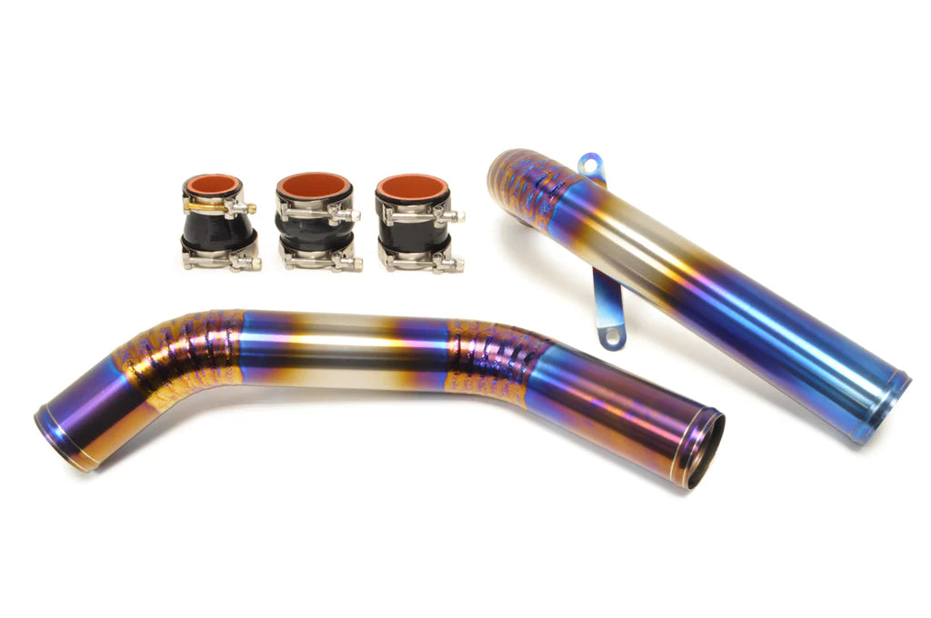 STM Mitsubishi Evo X 4B11 Titanium Upper Intercooler Pipe Kit for aftermarket flow air intake burnt